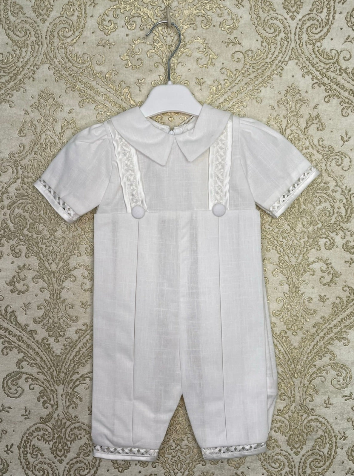 Oliver Boys Christening Romper in White - Main Image