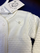 Load image into Gallery viewer, Milky white baby girls cardigan with flower detail
