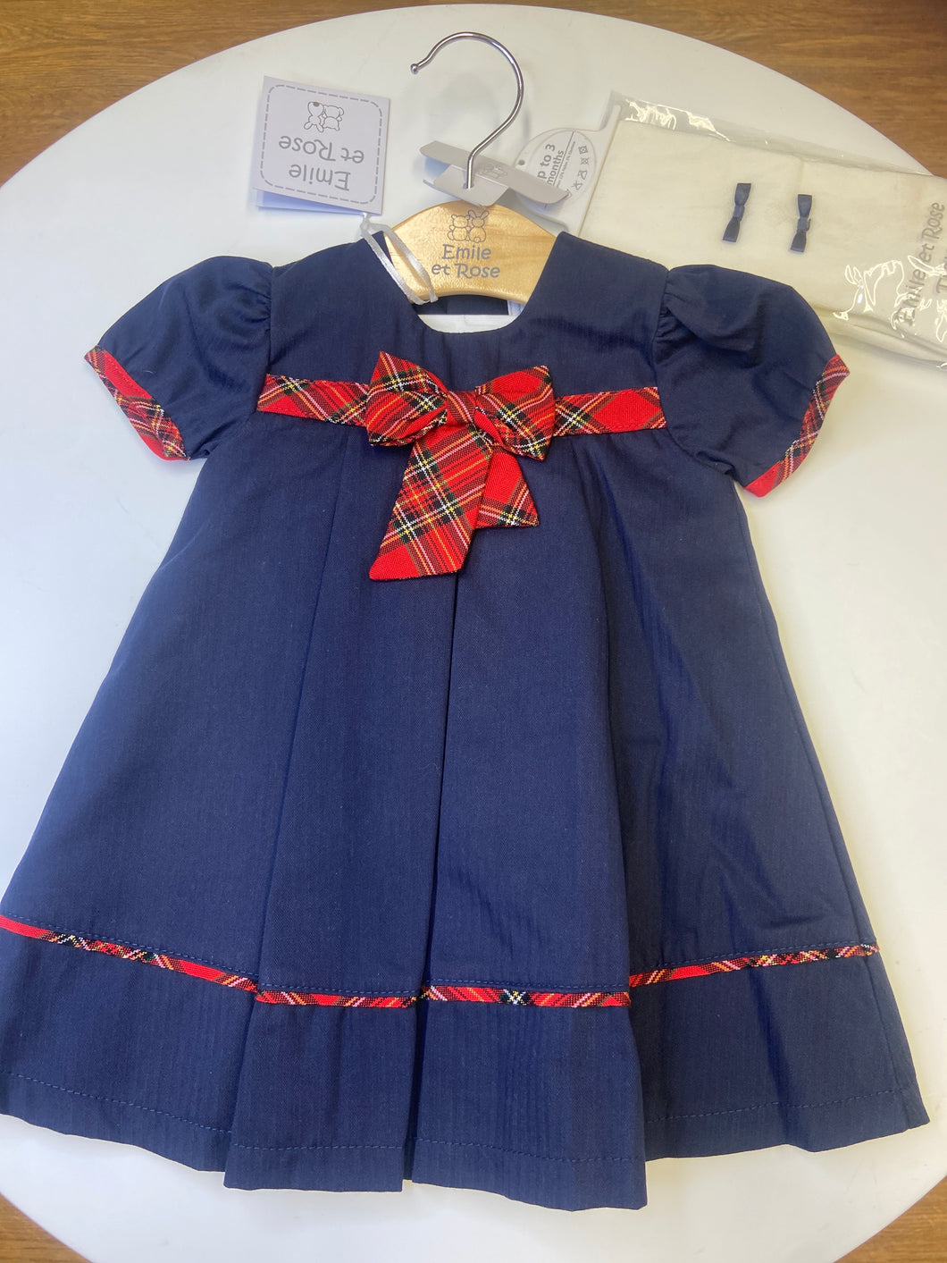 Emile et Rose navy with tartan trim dress and tights - Eliza