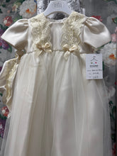 Load image into Gallery viewer, Pex Devine ivory satin and tulle girls christening gown with matching hat
