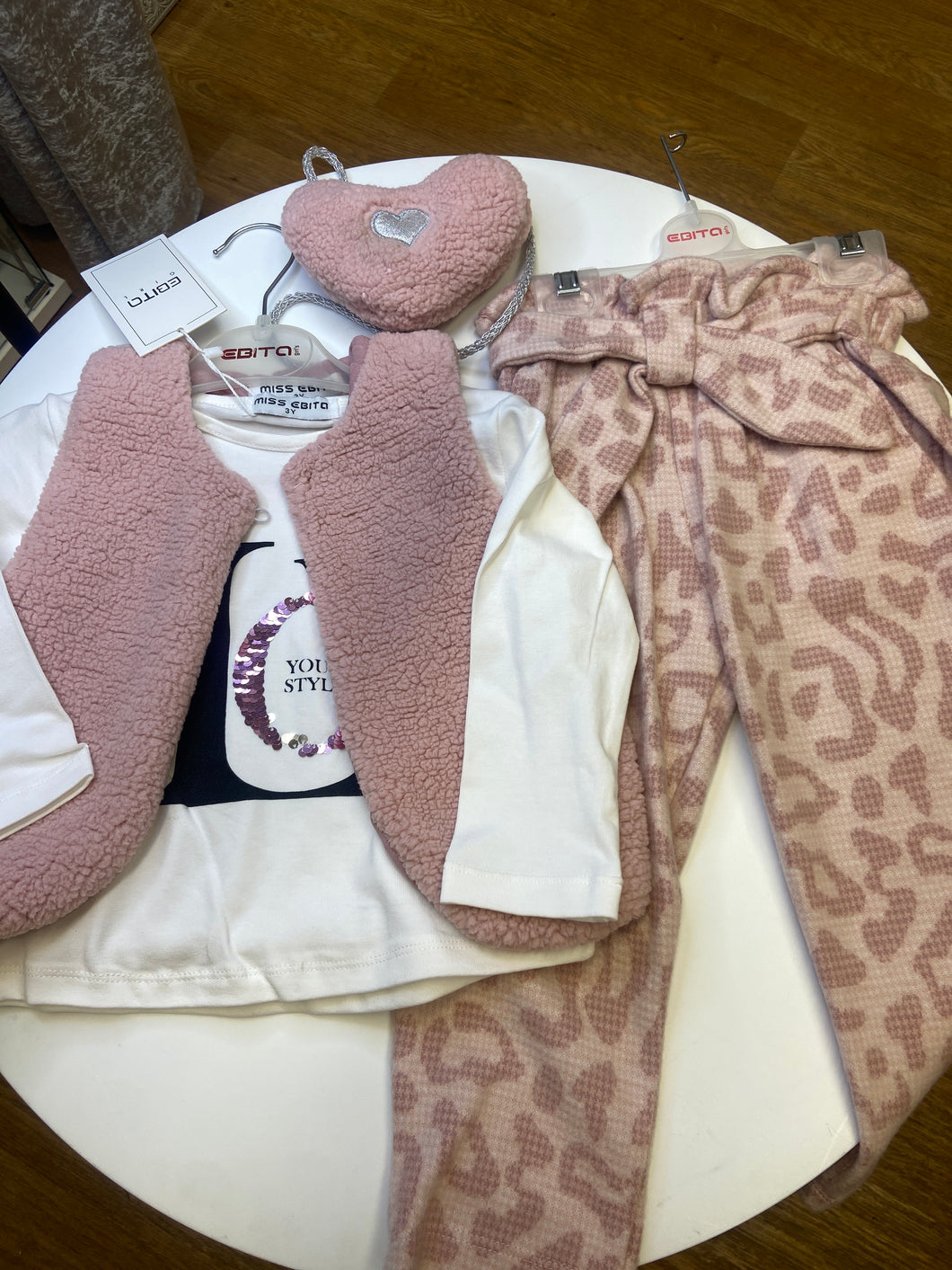 Ebita 3 piece pink trouser, top and gilet set for younger girl - 243240