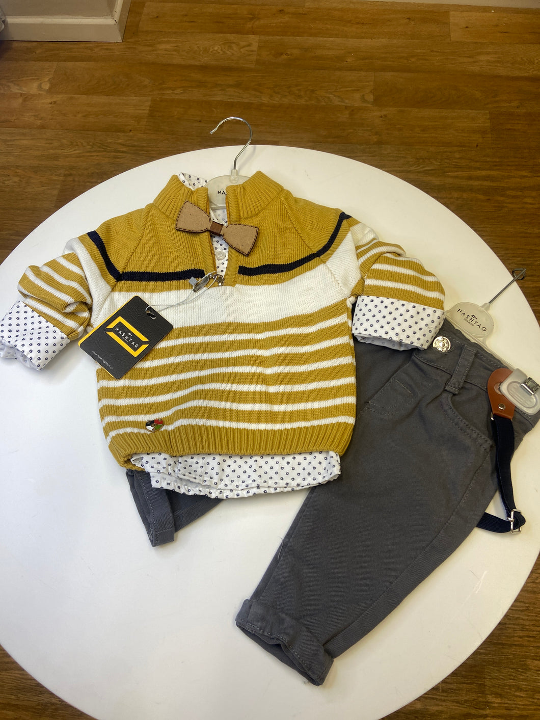Hashtag 3 piece baby boy set, jumper, shirt and trousers- 243604 gold