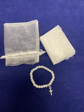 Load image into Gallery viewer, Girls Cross and pearl bracelet.
