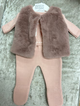 Load image into Gallery viewer, PEX baby girl 3 piece dusky pink knitted set with fur gilet. - Chloe.
