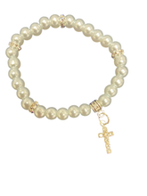 Load image into Gallery viewer, Girls Cross and pearl bracelet.
