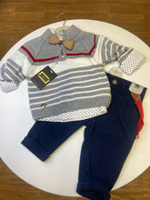 Load image into Gallery viewer, Hashtag 3 piece baby boy shirt, jumper and trousers set - grey, 243604
