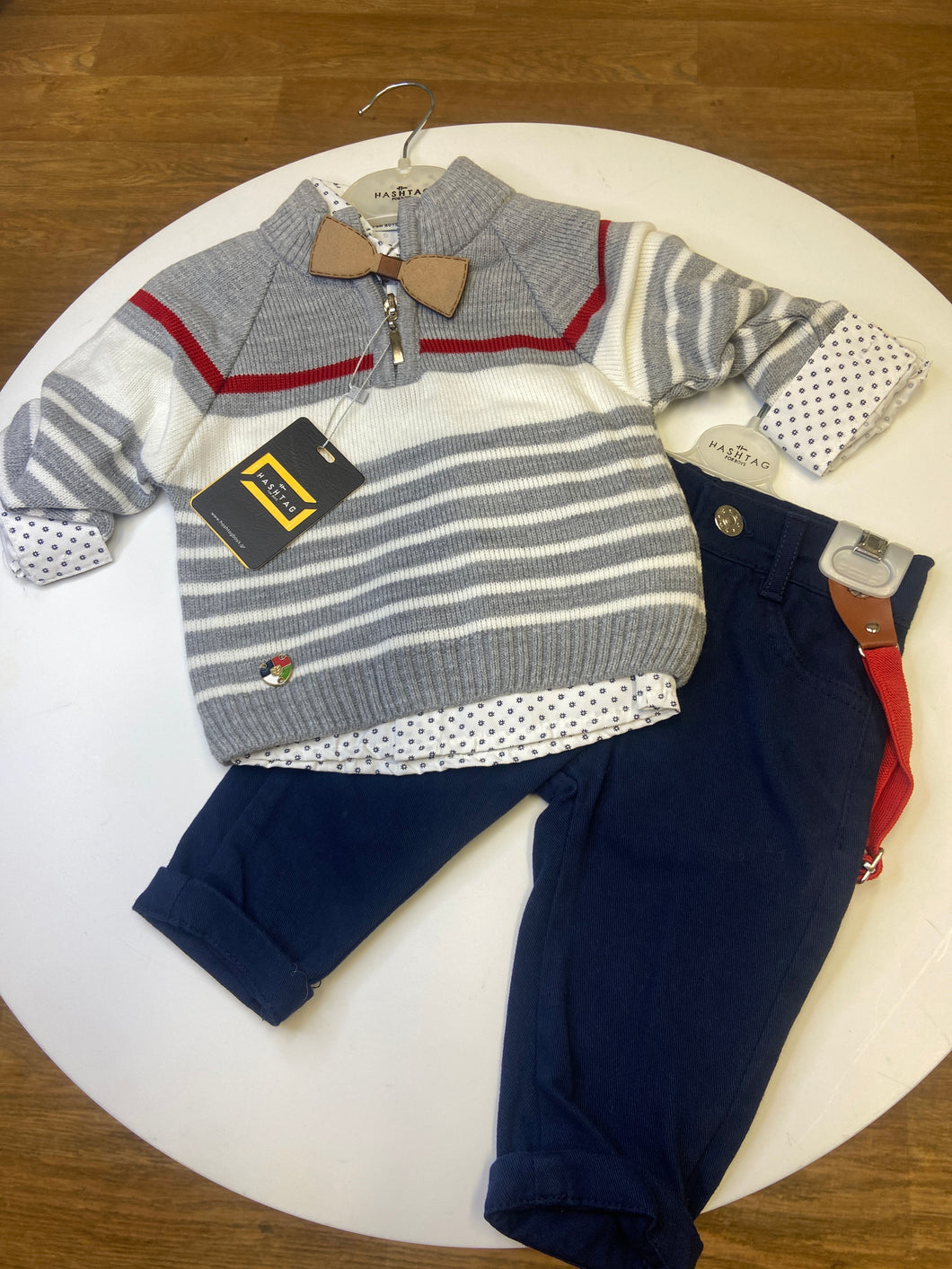 Hashtag 3 piece baby boy shirt, jumper and trousers set - grey, 243604