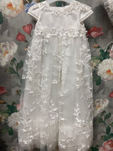Load image into Gallery viewer, Crystal Christening Gown with matching bonnet, ivory/ off white.
