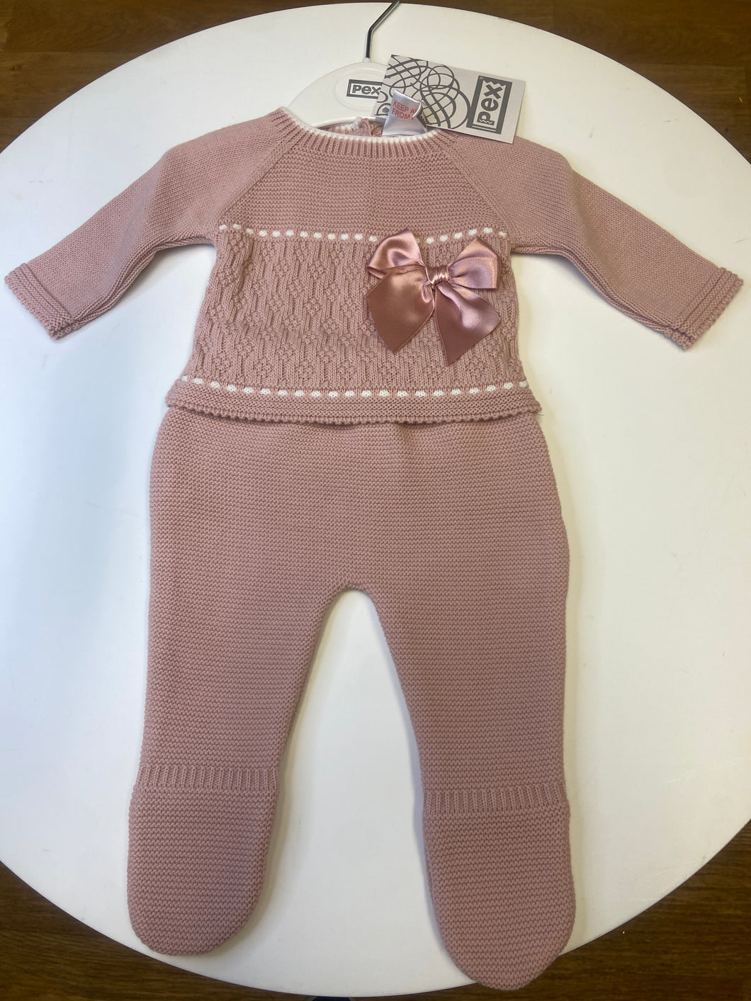 PEX baby girl 2 piece dusky pink knitted set - Chloe.