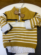 Load image into Gallery viewer, Hashtag 3 piece baby boy set, jumper, shirt and trousers- 243604 gold
