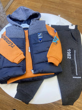 Load image into Gallery viewer, Hashtag 3 piece boys set, track bottoms sweatshirt and hooded gilet - 243836
