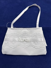 Load image into Gallery viewer, Girls white satin communion bag with lace &amp; satin bow detail cb109
