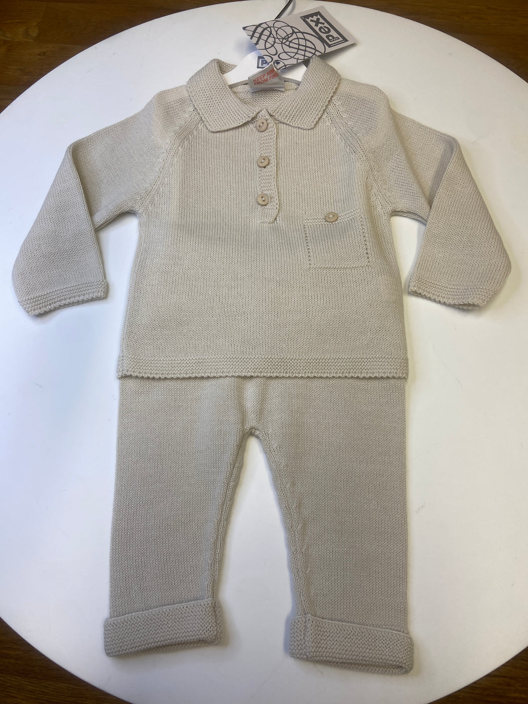 PEX baby boy 2 piece knitted set in trouser set in natural - Oliver