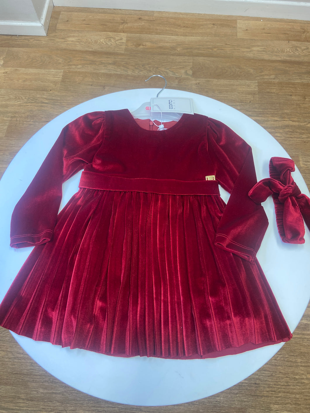 Ebita younger girl rich red velour dress with matching hairband 243293