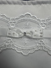 Load image into Gallery viewer, Girls white satin communion bag with lace &amp; satin bow detail cb109
