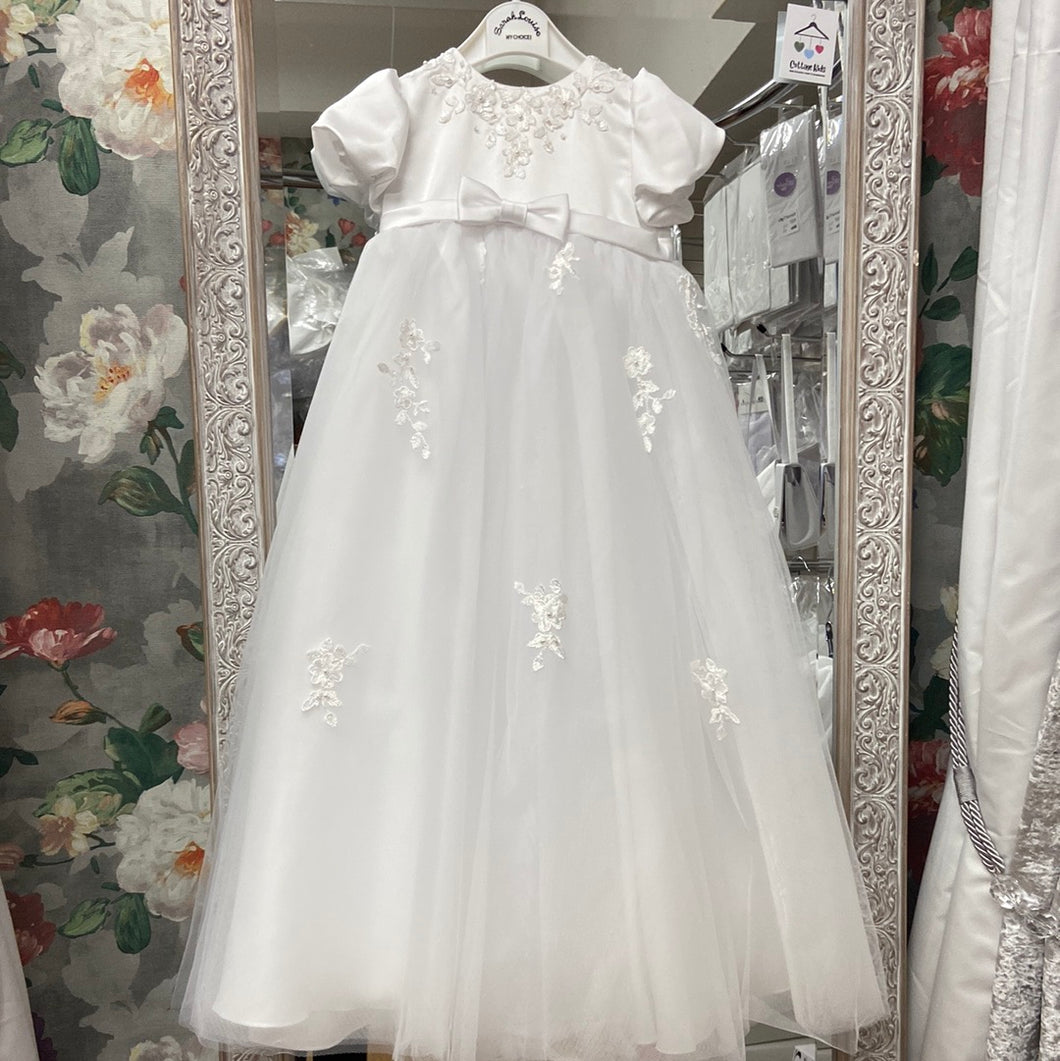 Sarah Louise baby girl white Christening Gown with matching Bonnet -001054- Malina
