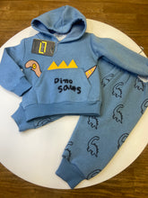 Load image into Gallery viewer, Hashtag 2 piece baby boy hoody and bottom set in blue - Dino print 243614
