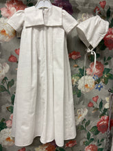 Load image into Gallery viewer, Ben - white linen look sailor style Christening Gown with matching bonnet, for baby boy or baby girl.
