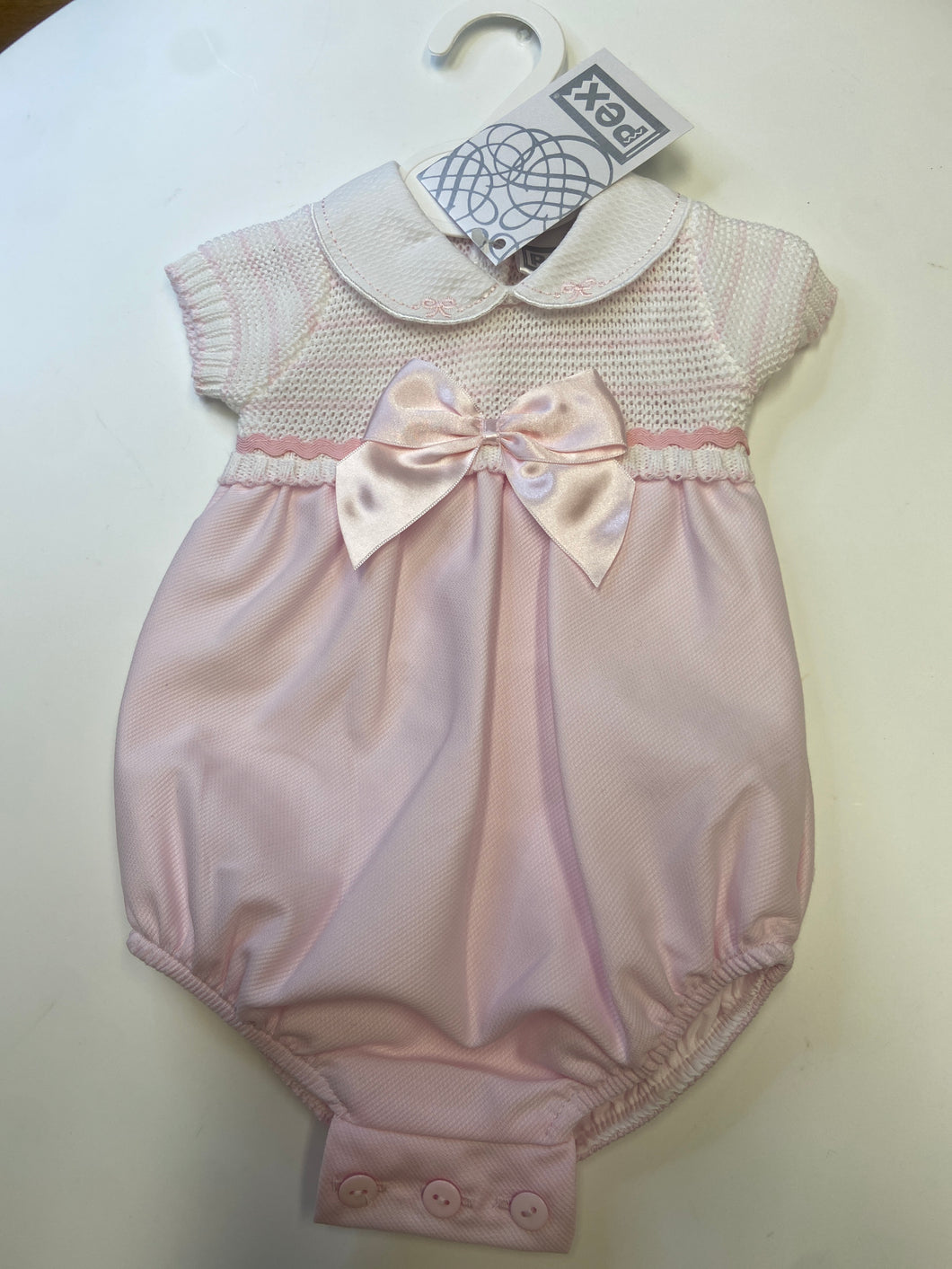 PEX baby girl pink and white romper - Harper