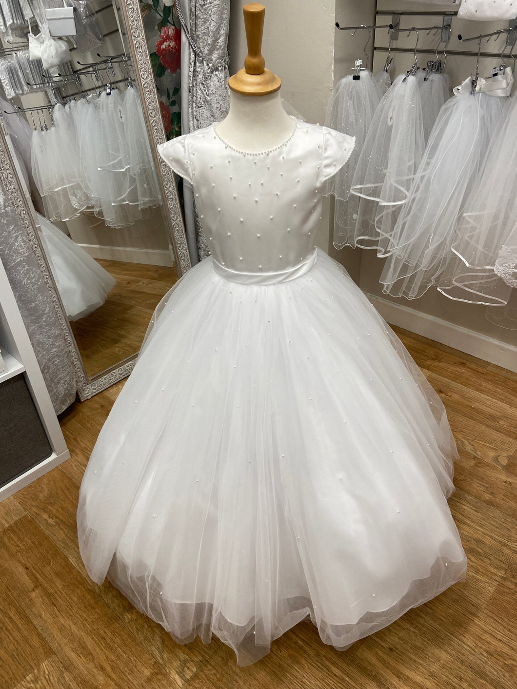 Sarah Louise satin & tulle Pearl detail Holy Communion dress - Olivia - 090060