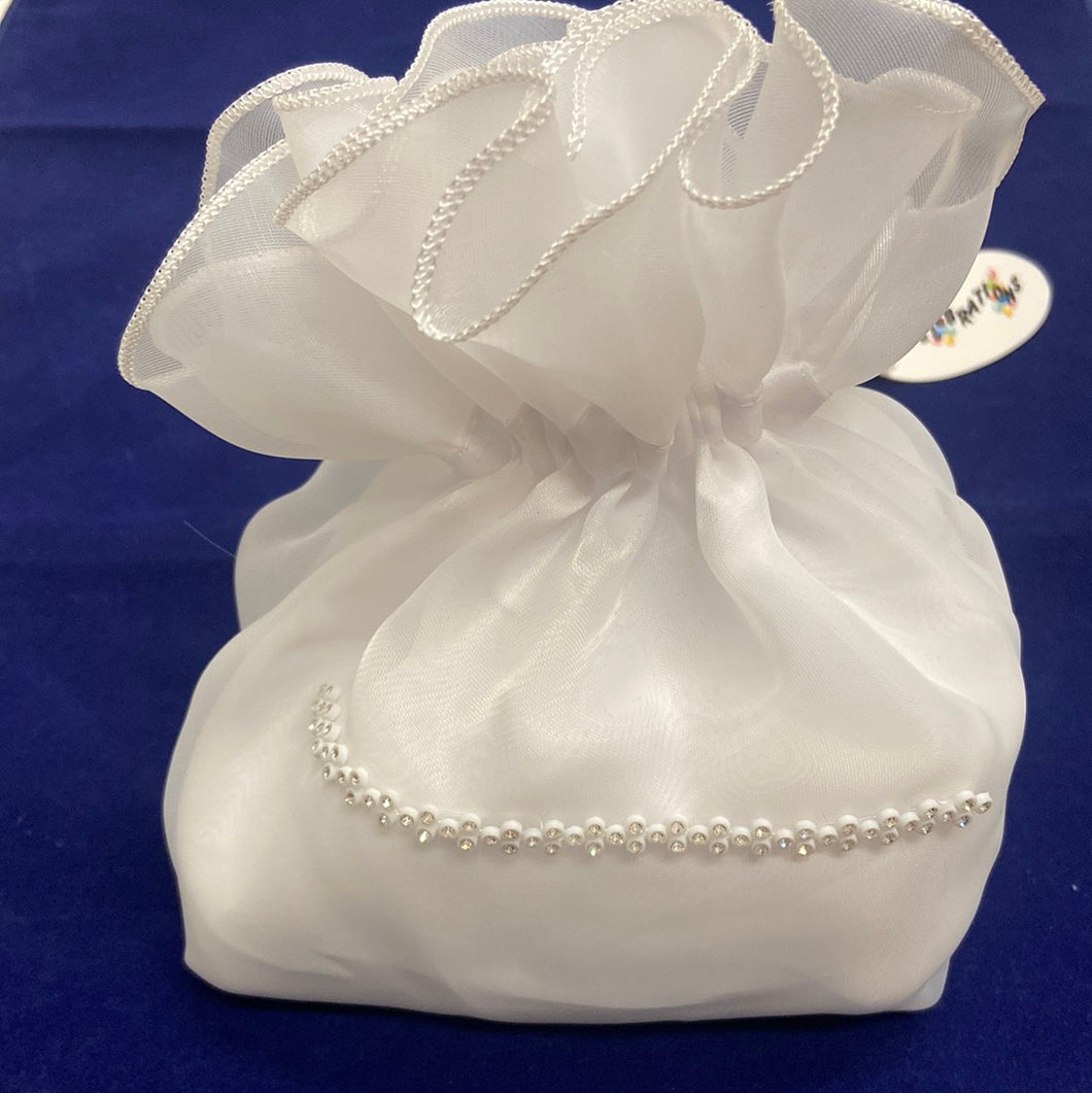 Girls White Chiffon Holy Communion Bag -Mia Puff Bag- cb097