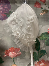 Load image into Gallery viewer, Crystal Christening Gown with matching bonnet, ivory/ off white.
