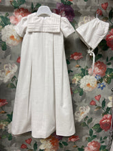 Load image into Gallery viewer, Ben - white linen look sailor style Christening Gown with matching bonnet, for baby boy or baby girl.
