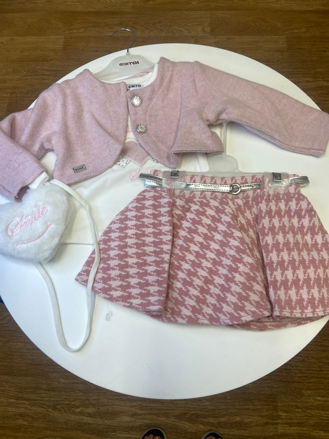 Ebita younger girl 3 piece pink and cream skirt set 243225
