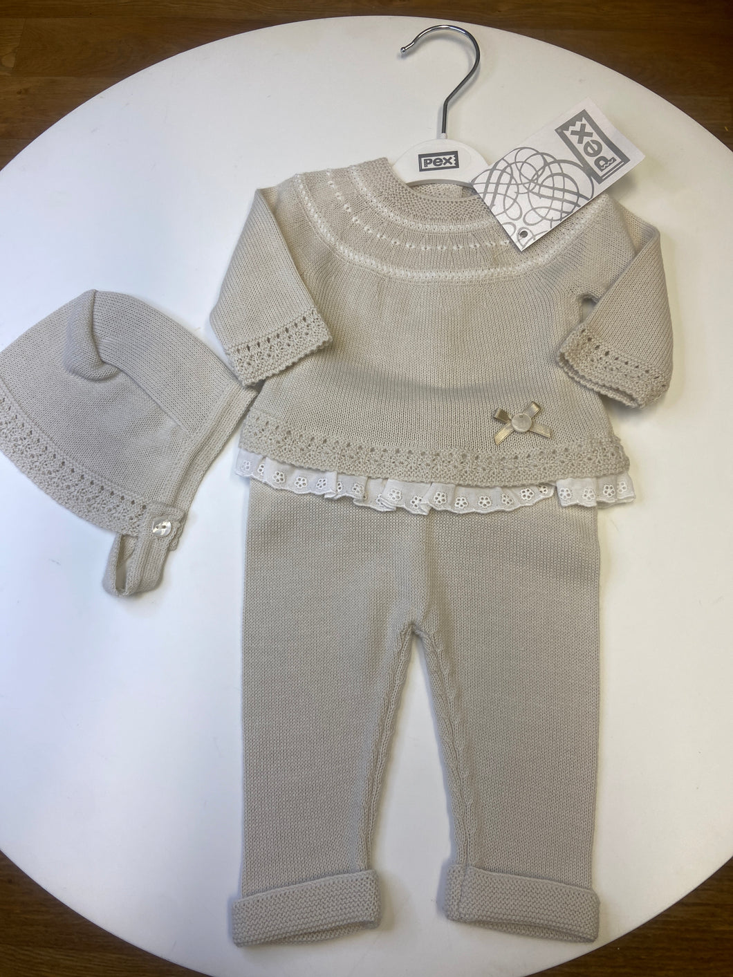 PEX baby girl 3 piece knitted trouser set in natural - Meredith