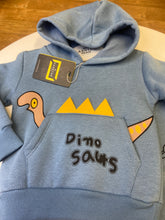Load image into Gallery viewer, Hashtag 2 piece baby boy hoody and bottom set in blue - Dino print 243614
