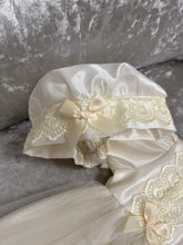 Load image into Gallery viewer, Pex Devine ivory satin and tulle girls christening gown with matching hat
