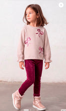 Load image into Gallery viewer, Mayoral older girl sweatshirt with sequin bows and velour leggings set 4737
