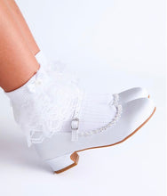 Load image into Gallery viewer, Bella white satin girls shoe suitable for Holy Communion
