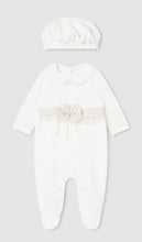 Load image into Gallery viewer, Mayoral baby girl ivory velour romper with matching beret 2782
