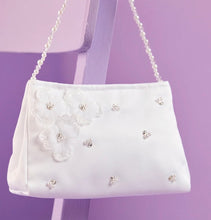 Load image into Gallery viewer, Girls white satin communion bag with pearl handle - Joanne
