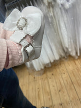 Load image into Gallery viewer, Baby Girl white pleather shoes with bow and diamanté detail - Millie Evie

