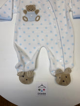 Load image into Gallery viewer, Pex polka dot teddy bear sleepsuit with blue trim
