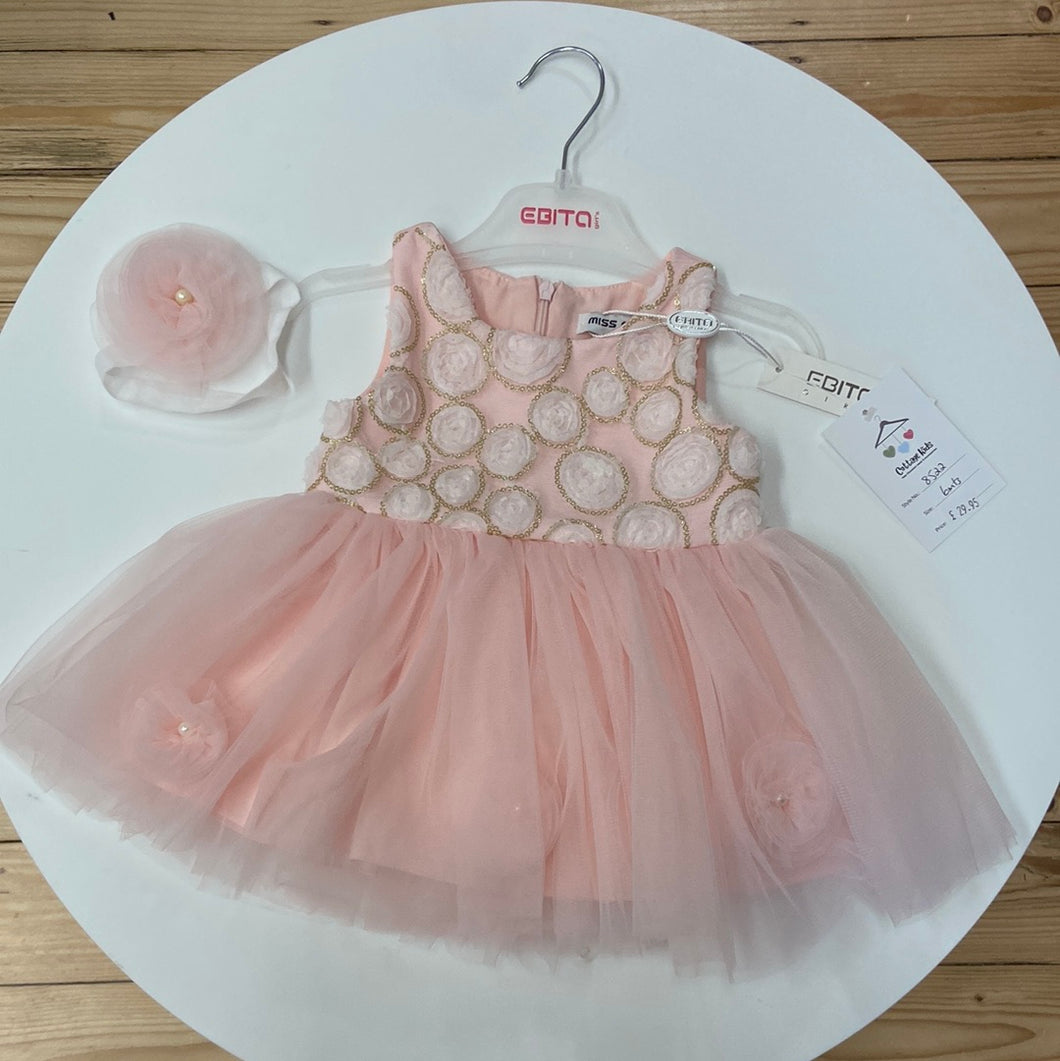 Baby Girl Ebita Pink Dress with Matching Headband 8522